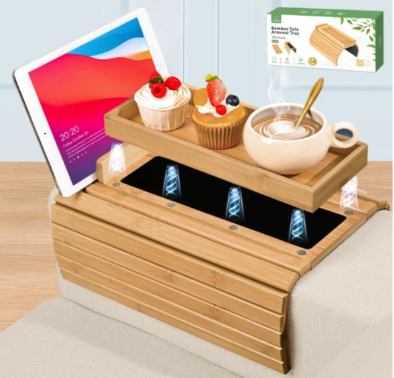 3- in -1 abnehmbarer Sofa -Armtabelle mit Telefon- und Tablet -Halter