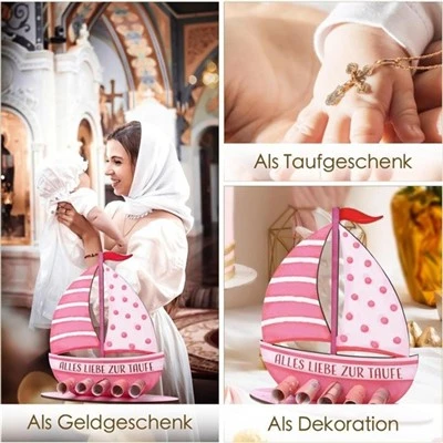 Taufgeschenke Geburtstagsboot blau/rosa 3D-Holzkarte dekorativ