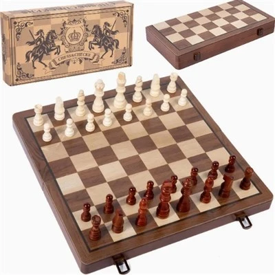 Magnetisches Reise-Schachspiel, Klappbrett aus Holz mit Aufbewahrung und Spielfiguren